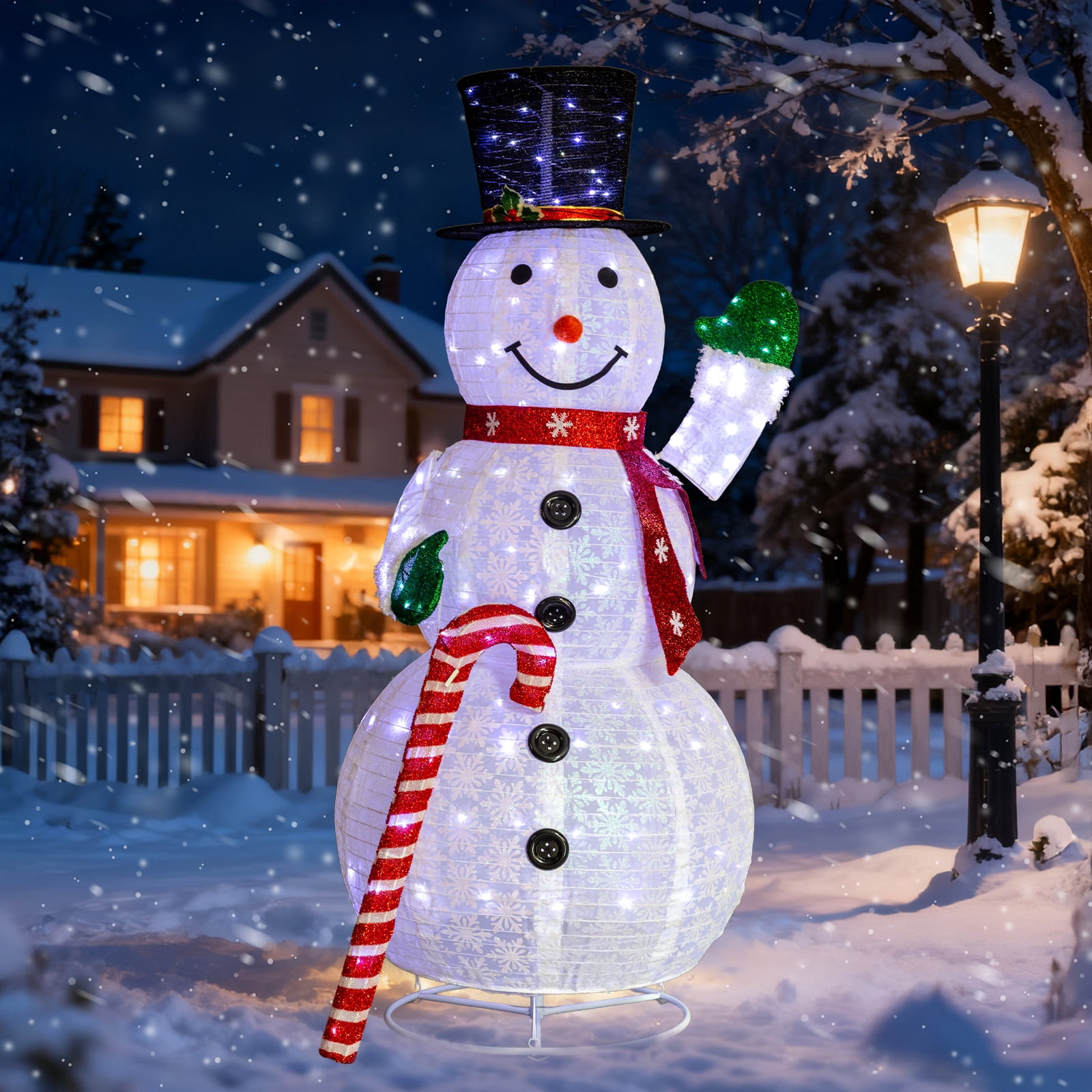 Astoutdoor Lighted Snowman Holding Candy Cane, 5.7 ft Pre-Lit Christmas Yard Decoration with 210 White LEDs, White