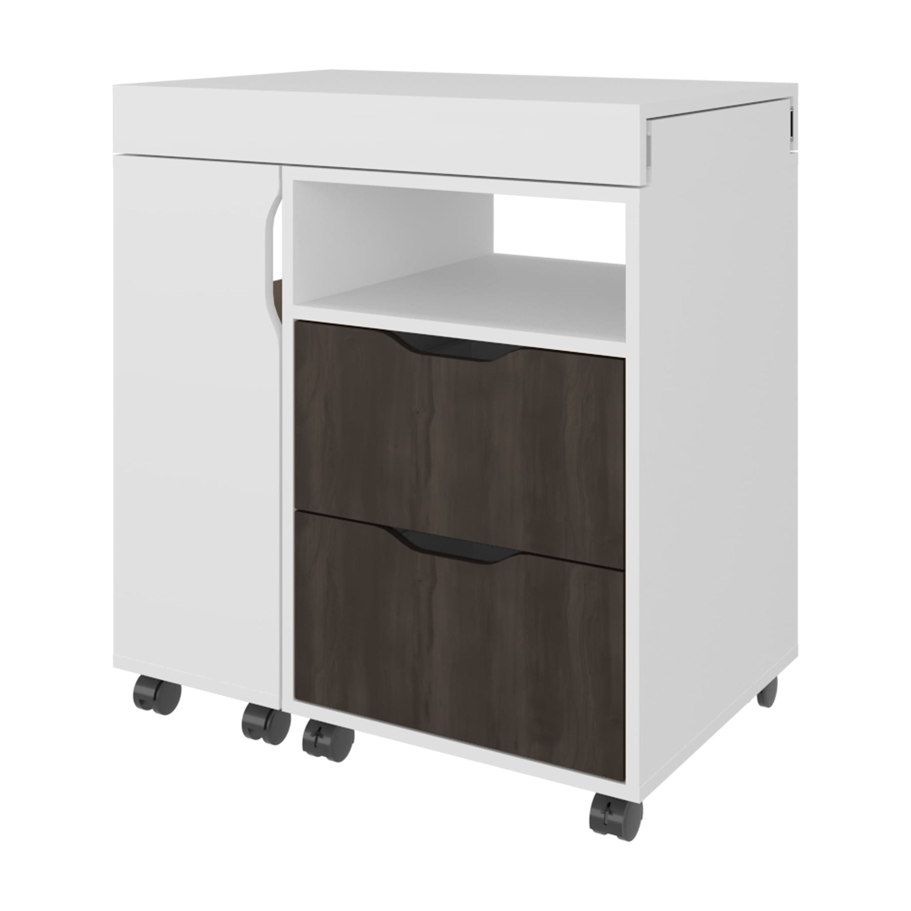 Astoutdoor Loris Extendable Desk with Two Drawers and Open Shelves