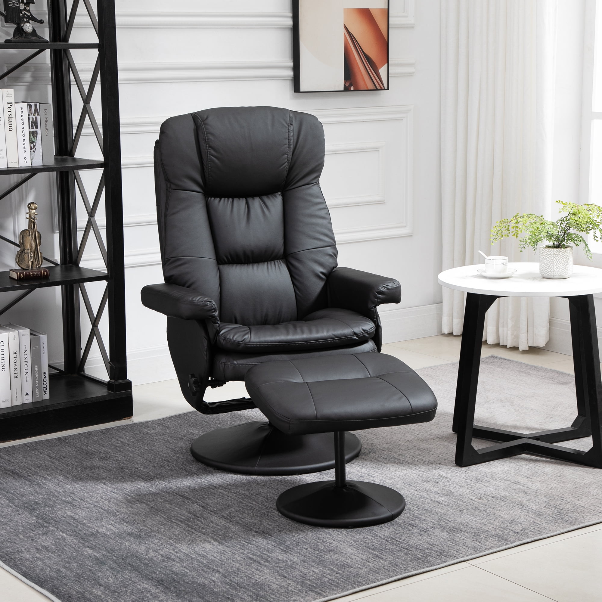 Massage Office Chair with Ottoman, PU Leather Recliner, 135° Recline, Black