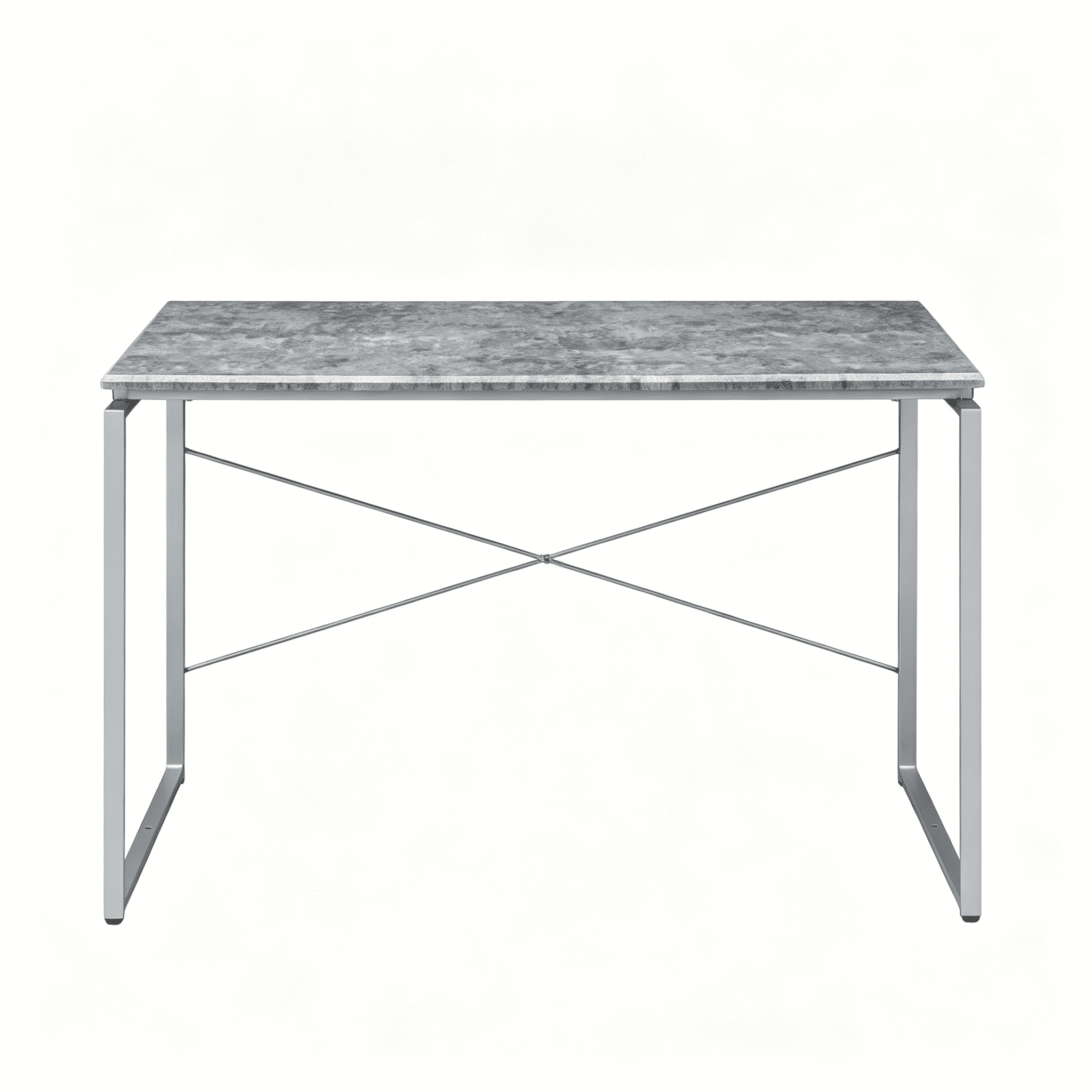 Astoutdoor Metal Frame Writing Desk with Faux Concrete and Silver Finish, Home Office Laptop Table