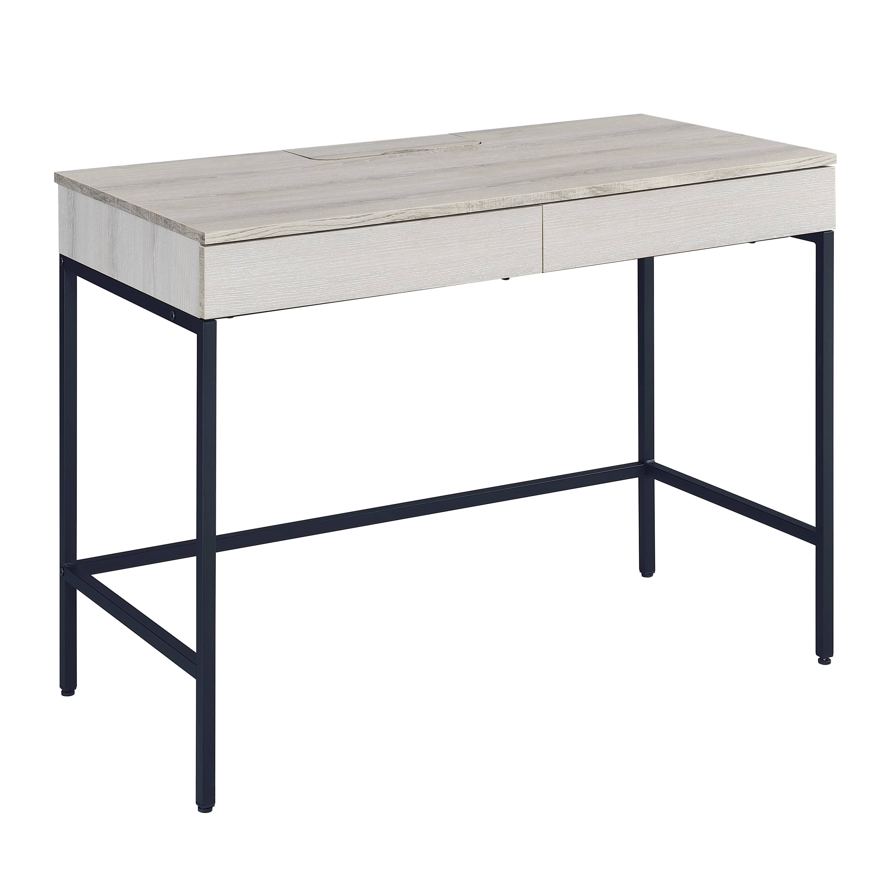 Astoutdoor Natural and Black Writing Desk with 2 Drawers