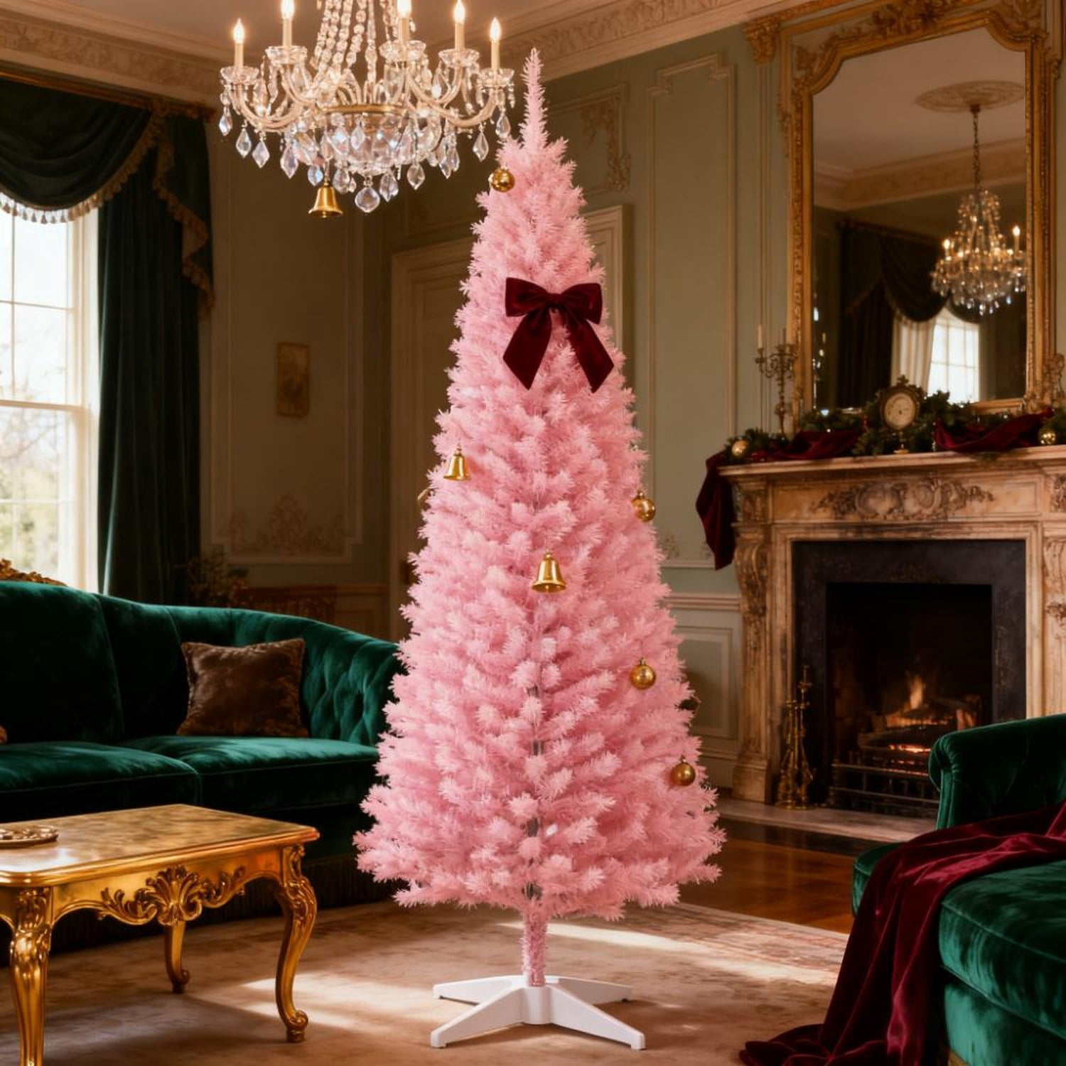 Pink Artificial Pencil Christmas Tree 5ft Slim Plastic