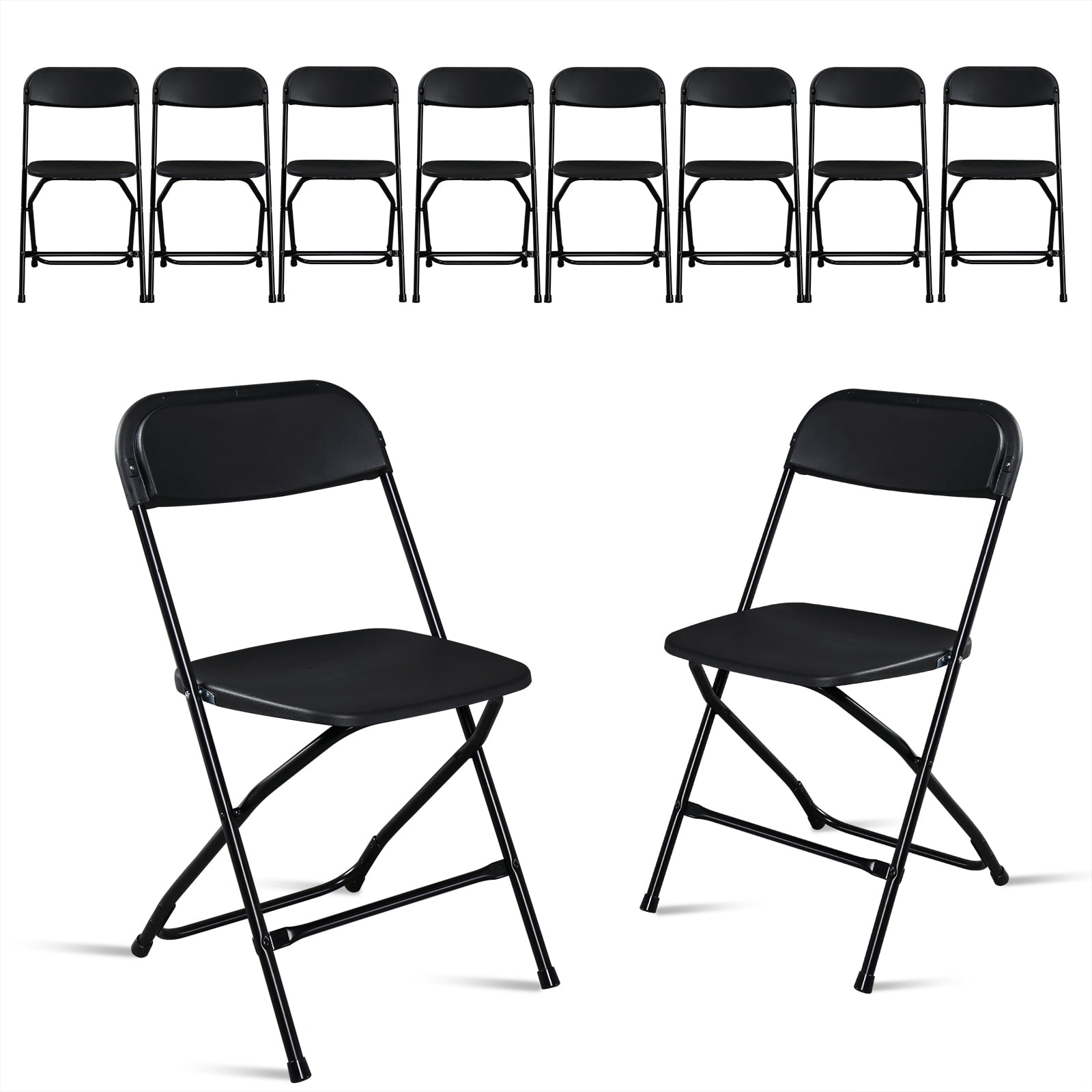 Astoutdoor Plastic Folding Chairs, Set of 10, Black, 17.72 x 18.90 x 31.50 in, 350 lb Capacity