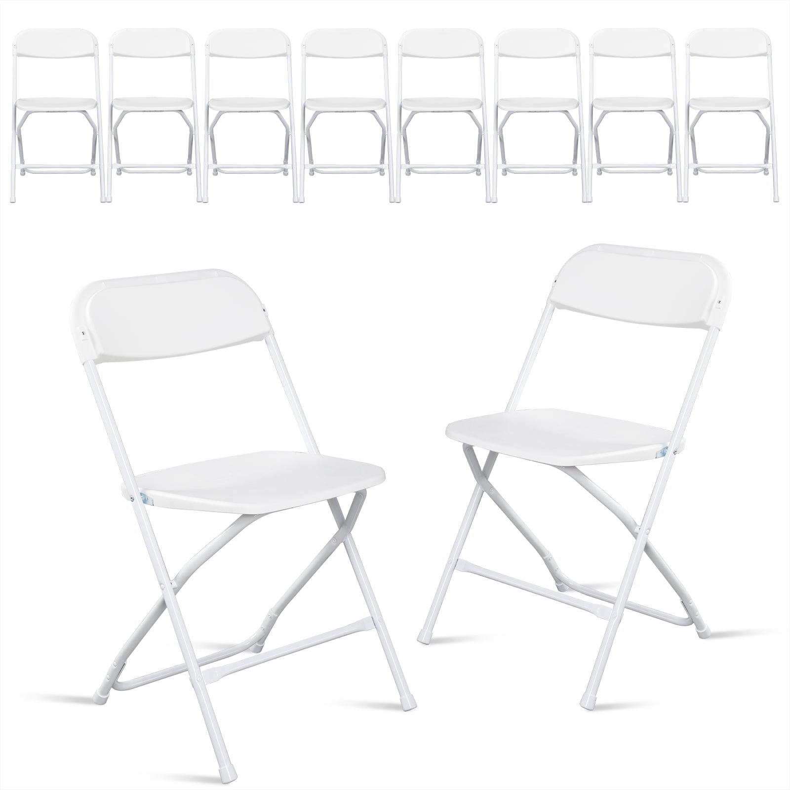 Astoutdoor Plastic Folding Chairs, White, Set of 10, 17.72 x 18.90 x 31.50 in