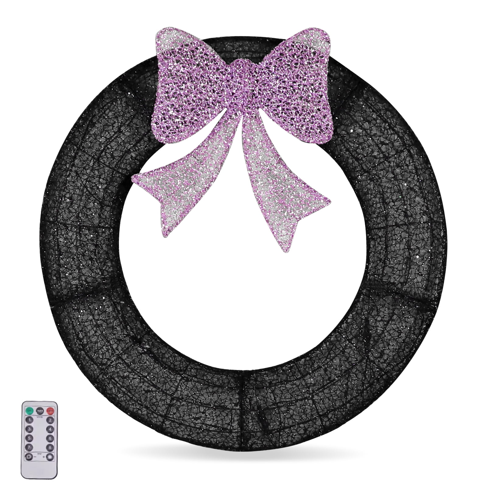 Astoutdoor Pre-Lit Outdoor Christmas Wreath with Purple Bow, Remote Control LED Lights with Timer, 36 in, for Front Door Gate Wall Indoor Outdoor Holiday Party