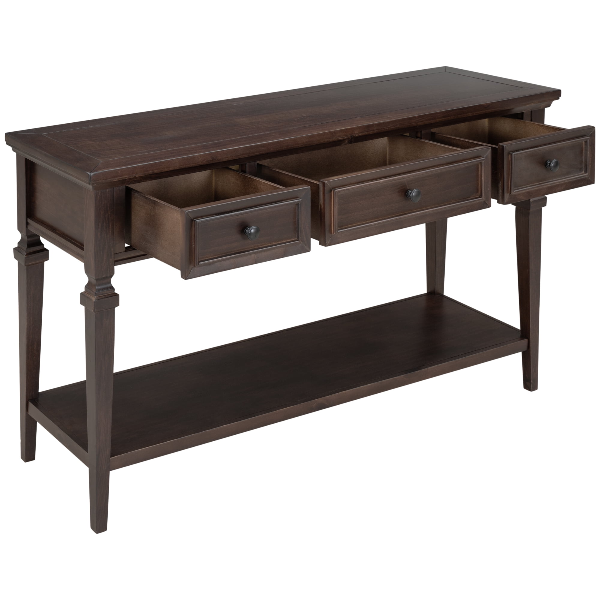 Retro Console Table with Three Drawers and Open Shelf, Espresso