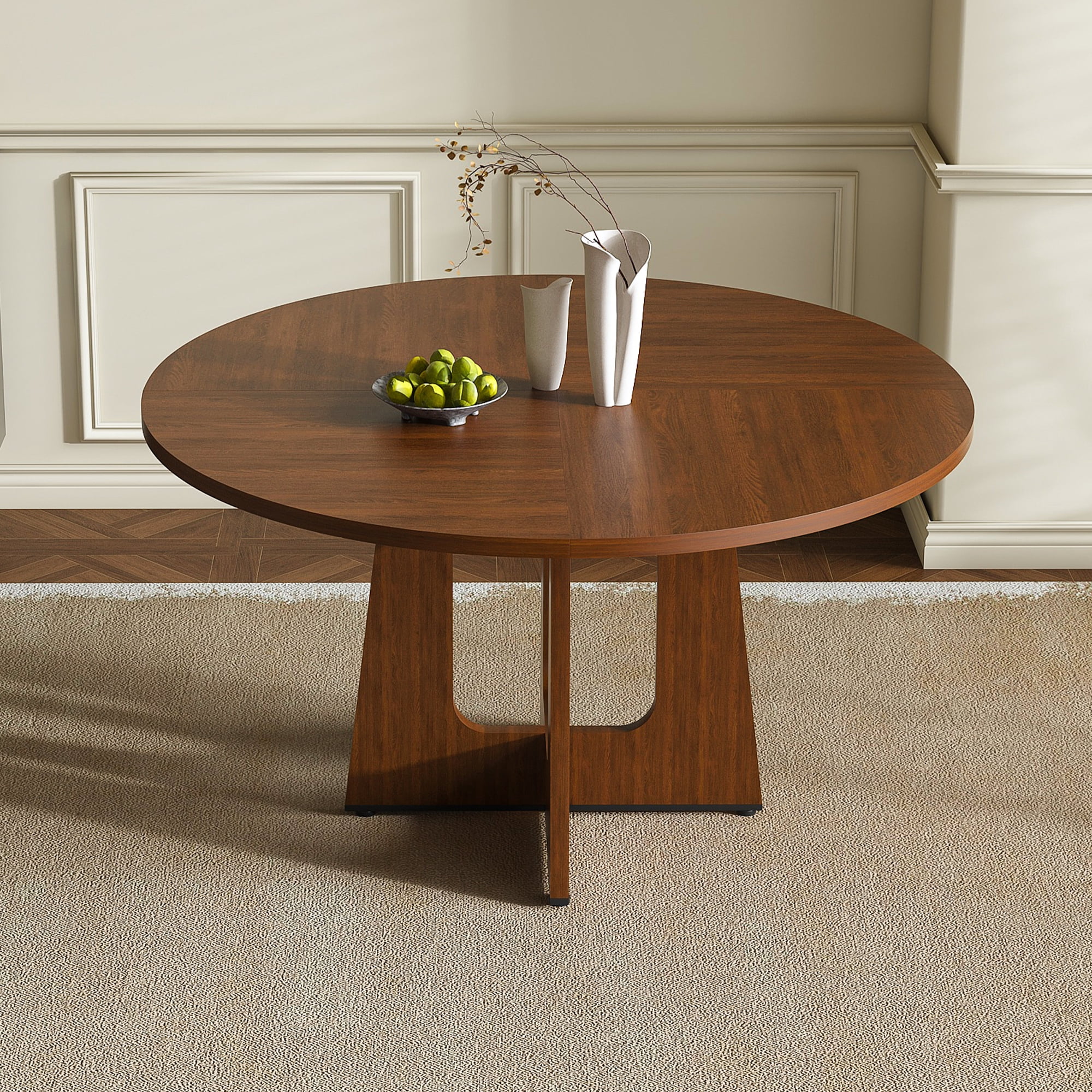 Round Dining Table for 4 - 47 Inch Farmhouse Kitchen Table, MDF Circle ...