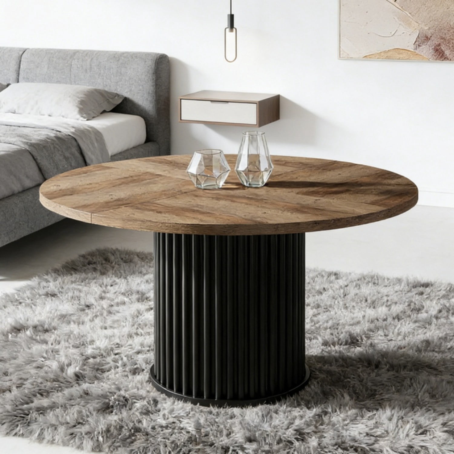 Astoutdoor Round Dining Table, 47.24 in, Seats 6, Black