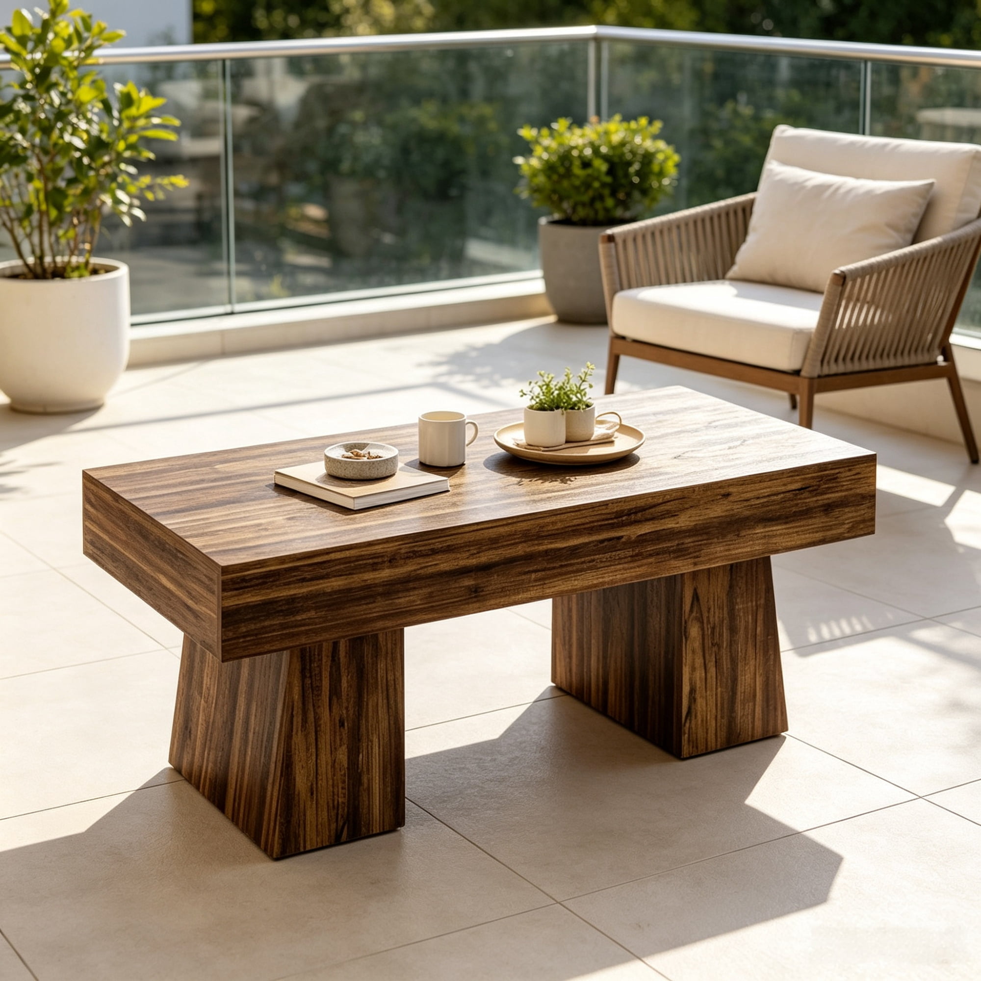 Astoutdoor Rustic Farmhouse Coffee Table with Chunky Base