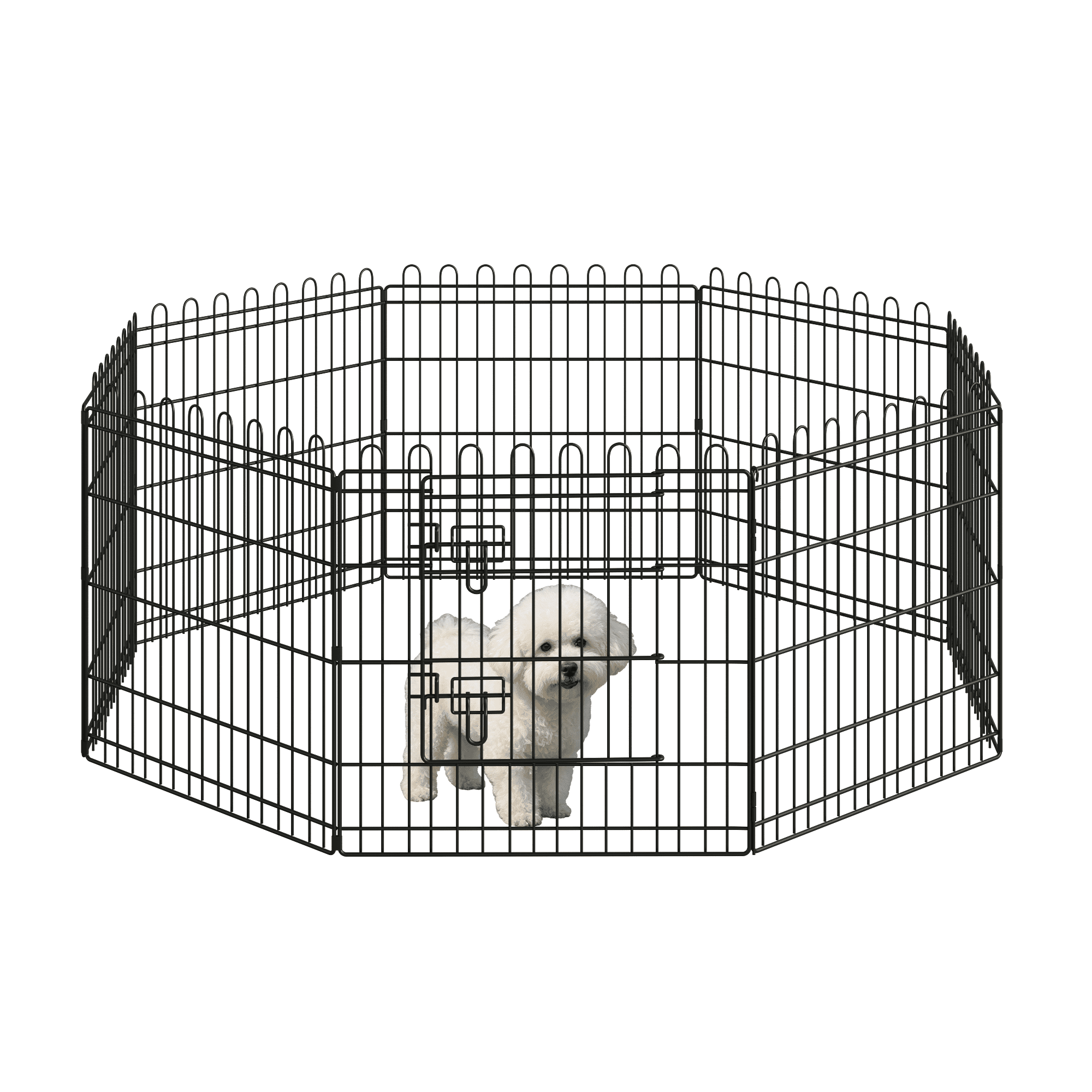 Scalloped Dog Playpen, 24-Inch Tall, 8-Panel Foldable Metal Pet Fence, Black