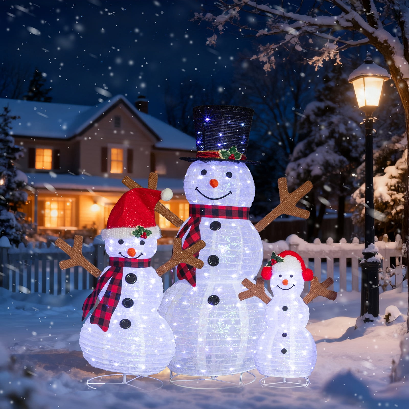 Astoutdoor Set of 3 Lighted Snowman Family Christmas Yard Decorations, 4 ft 3 ft 2 ft Pre-lit Pull Up Snowman with 270 White LEDs, for Indoor Outdoor Holiday Decor