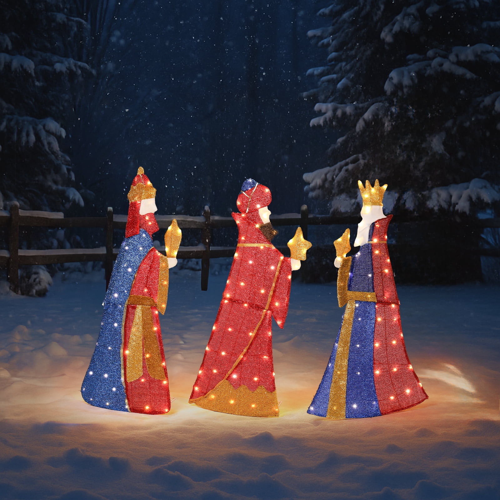 Astoutdoor Set of 3 Lighted Three Kings with Gifts Christmas Decorations, Pre-lit 2D Holiday Decor with Warm White LED Lights for Indoor Outdoor Display