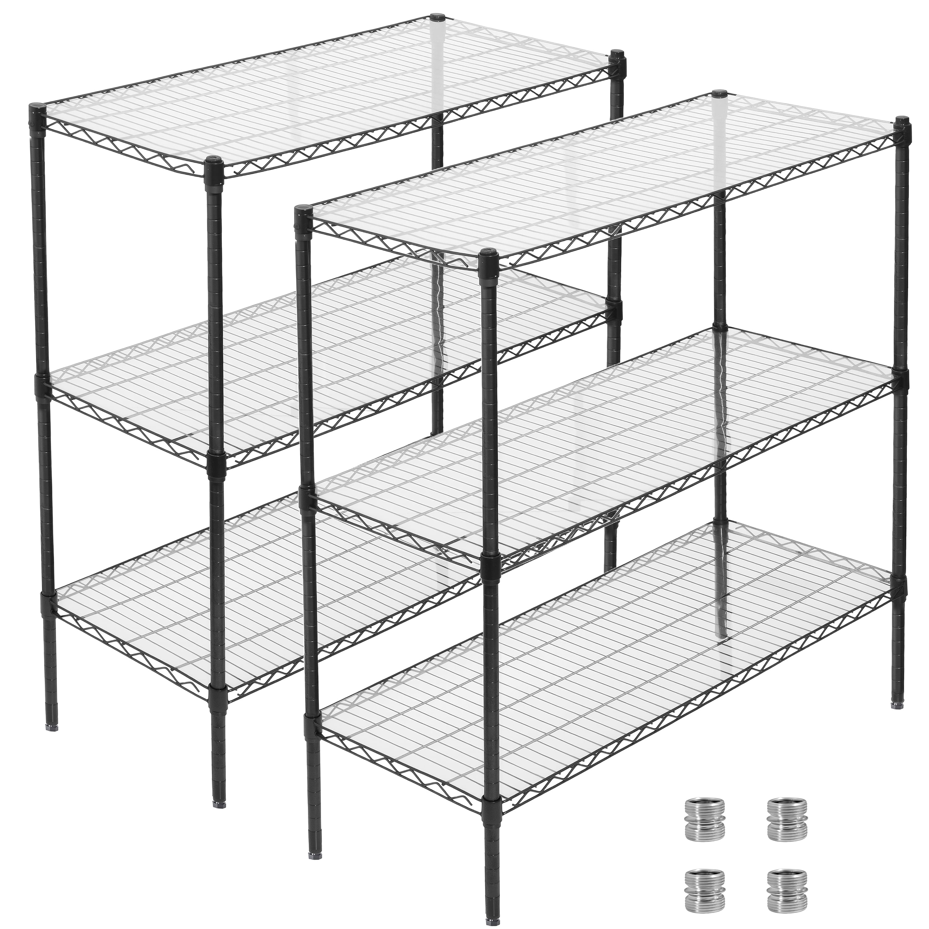 Set of 2 3-Tier Steel Wire Shelving Unit, 48" L x 18" D x 96" H, Black