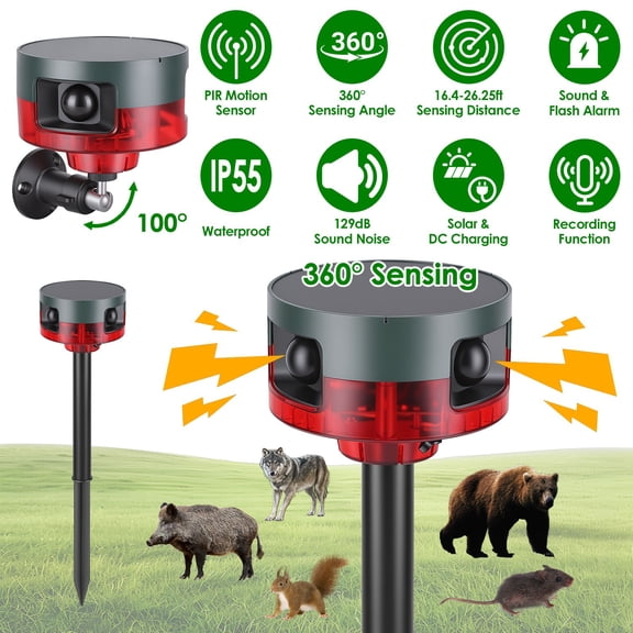 Astoutdoor Solar Motion Sensor Alarm with 129dB Alert, Custom Voice Recording, 13 Sounds, IP55, 7.48 in Package