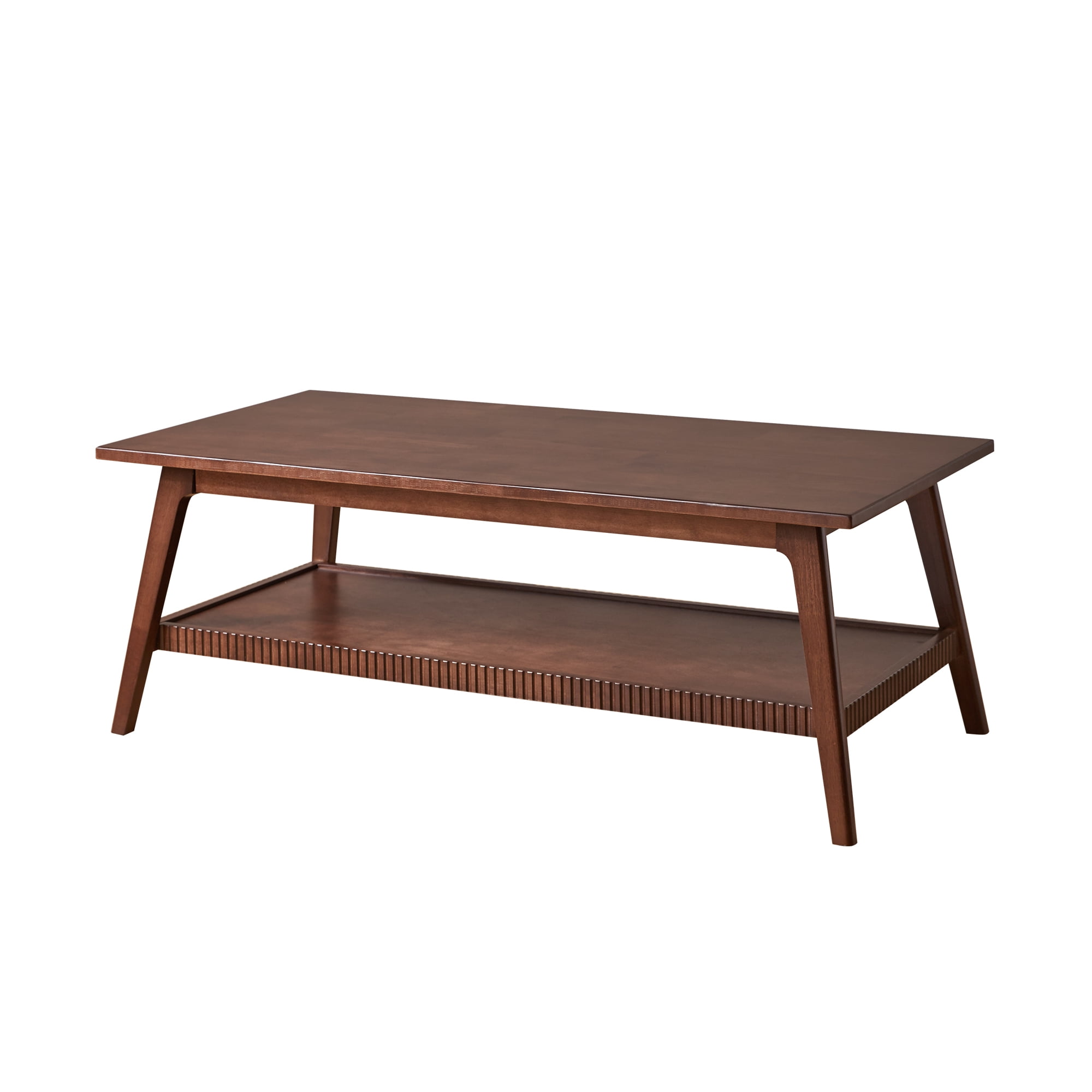 Solid Wood Coffee Table with Lower Storage Shelf, Walnut, 47.24 in x 23.62 in x 17.52 in