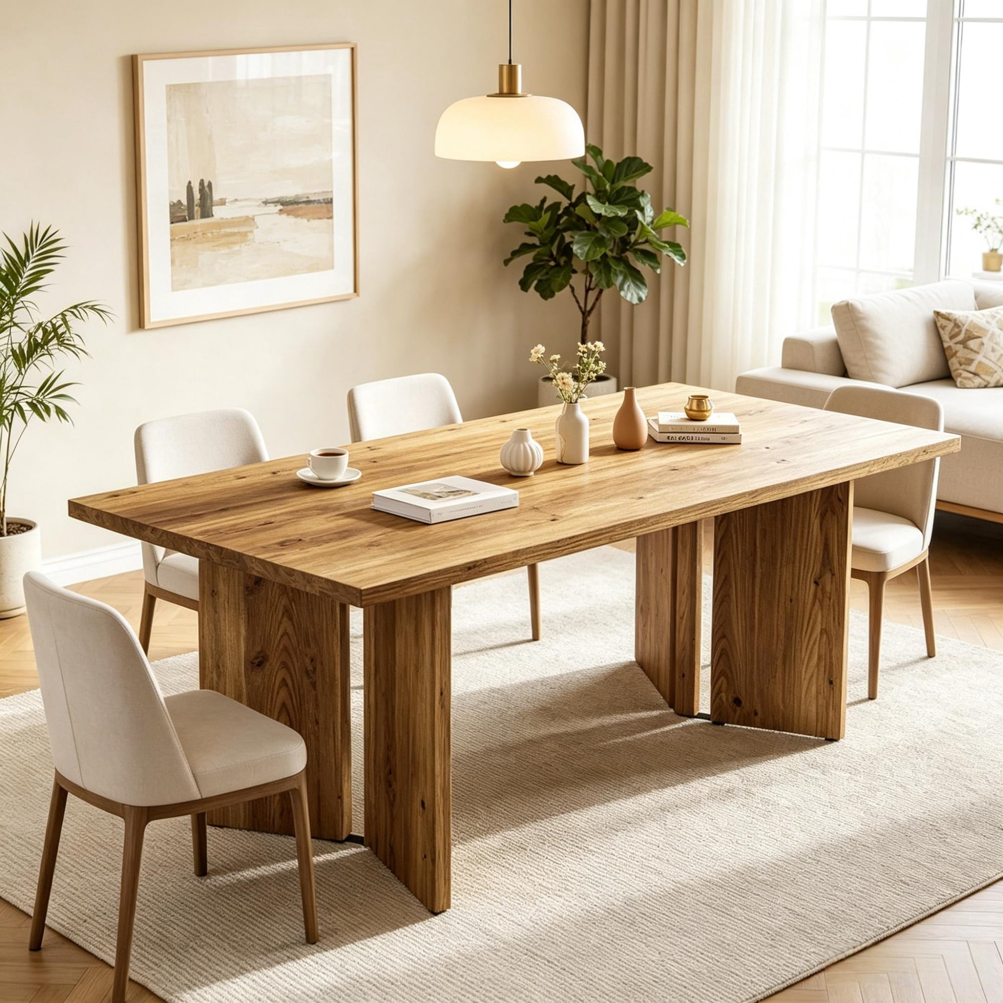 Solid Wood Dining Table, 63 in L x 31.5 in W, Farmhouse Style