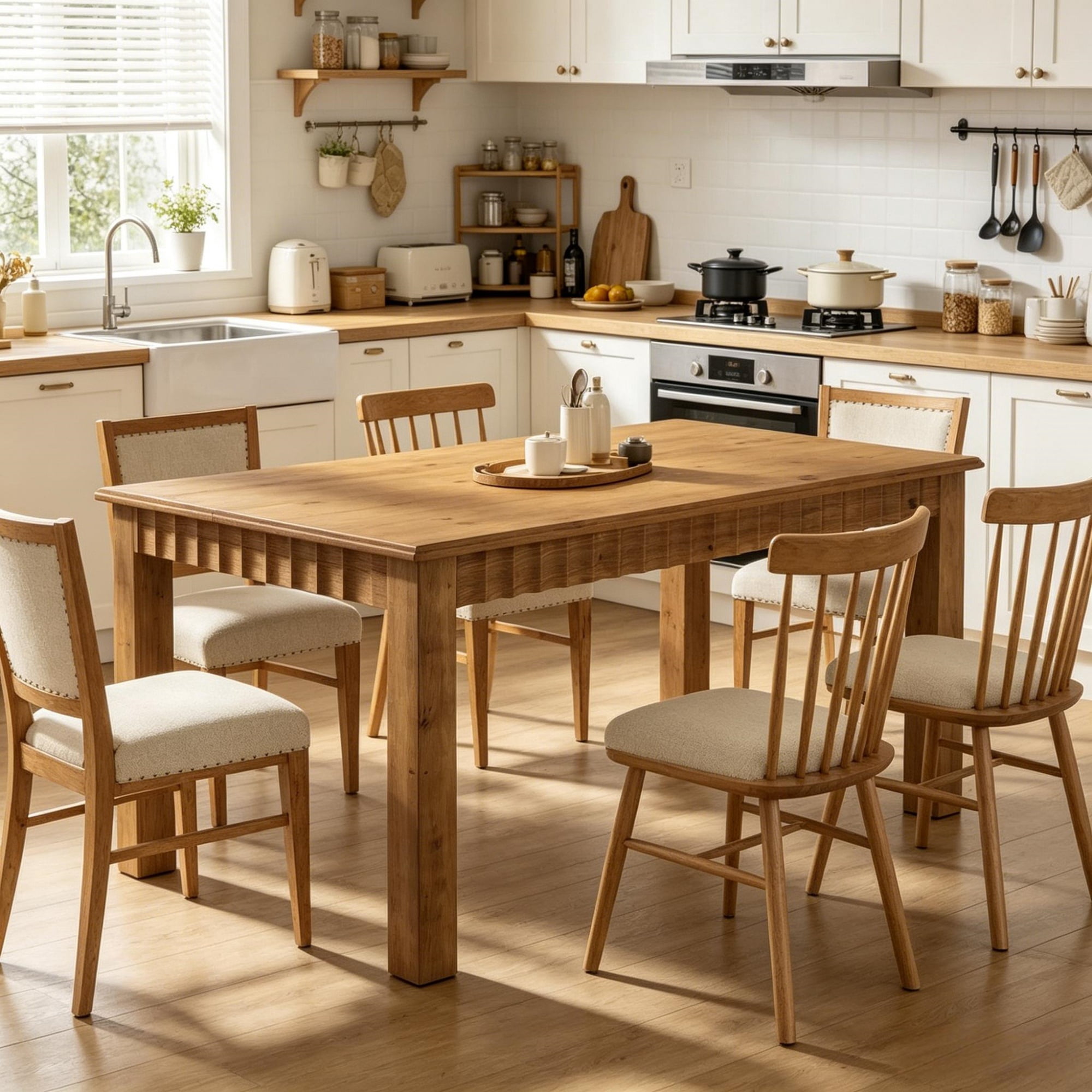 Solid Wood Dining Table, Rustic Brown