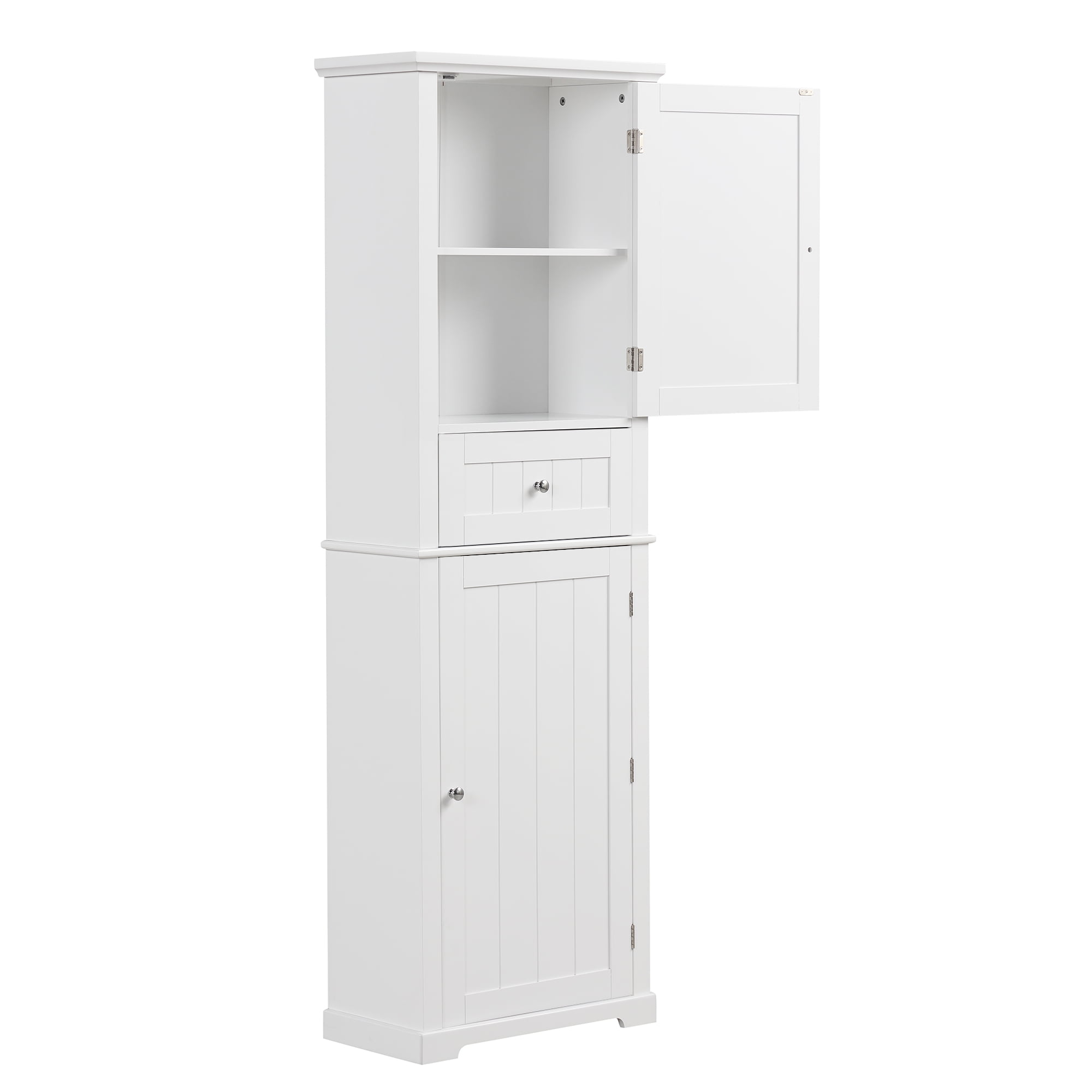 Tall Bathroom Storage Cabinet with Drawer and Adjustable Shelf, White
