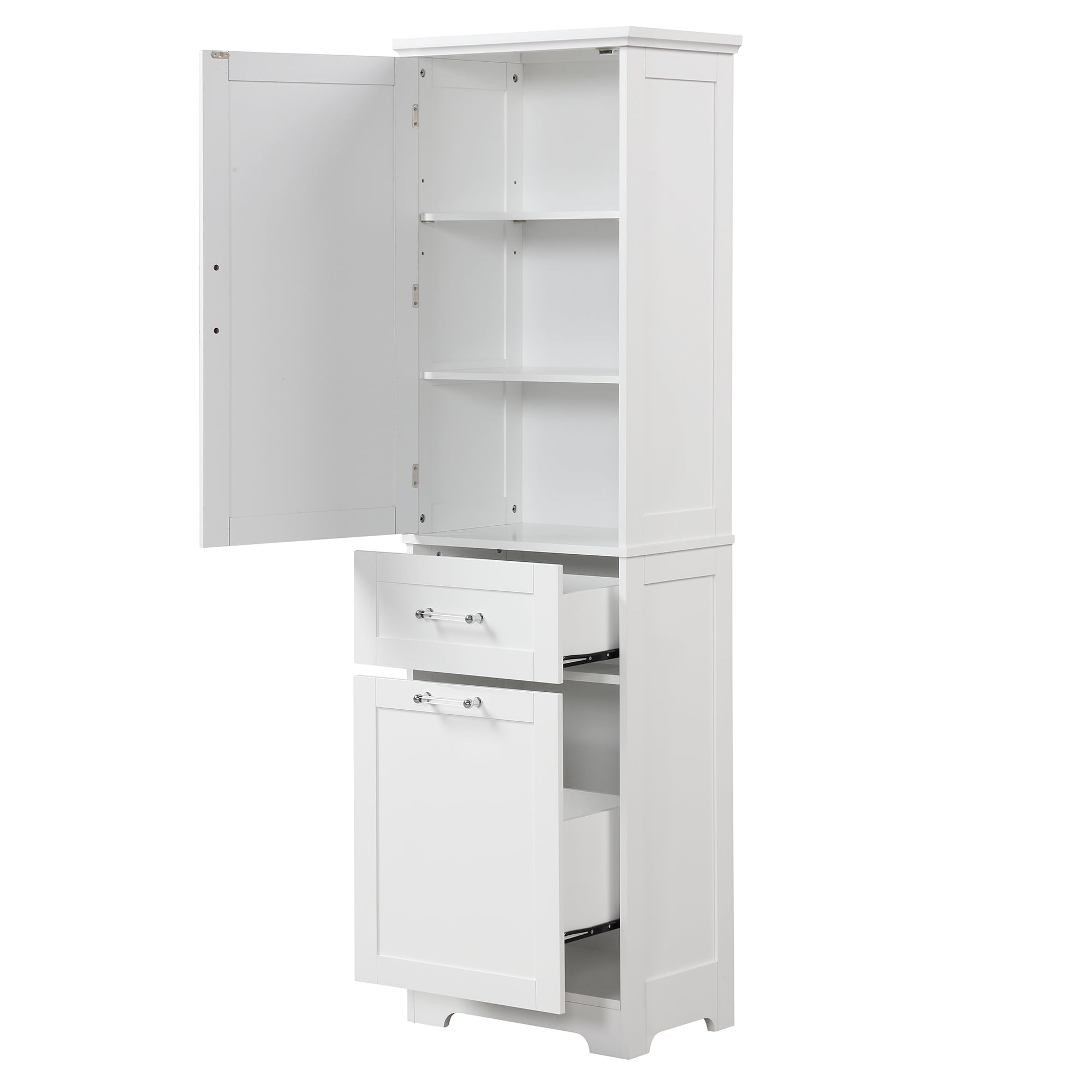 Tall Bathroom Storage Cabinet with Two Drawers and Adjustable Shelf, White