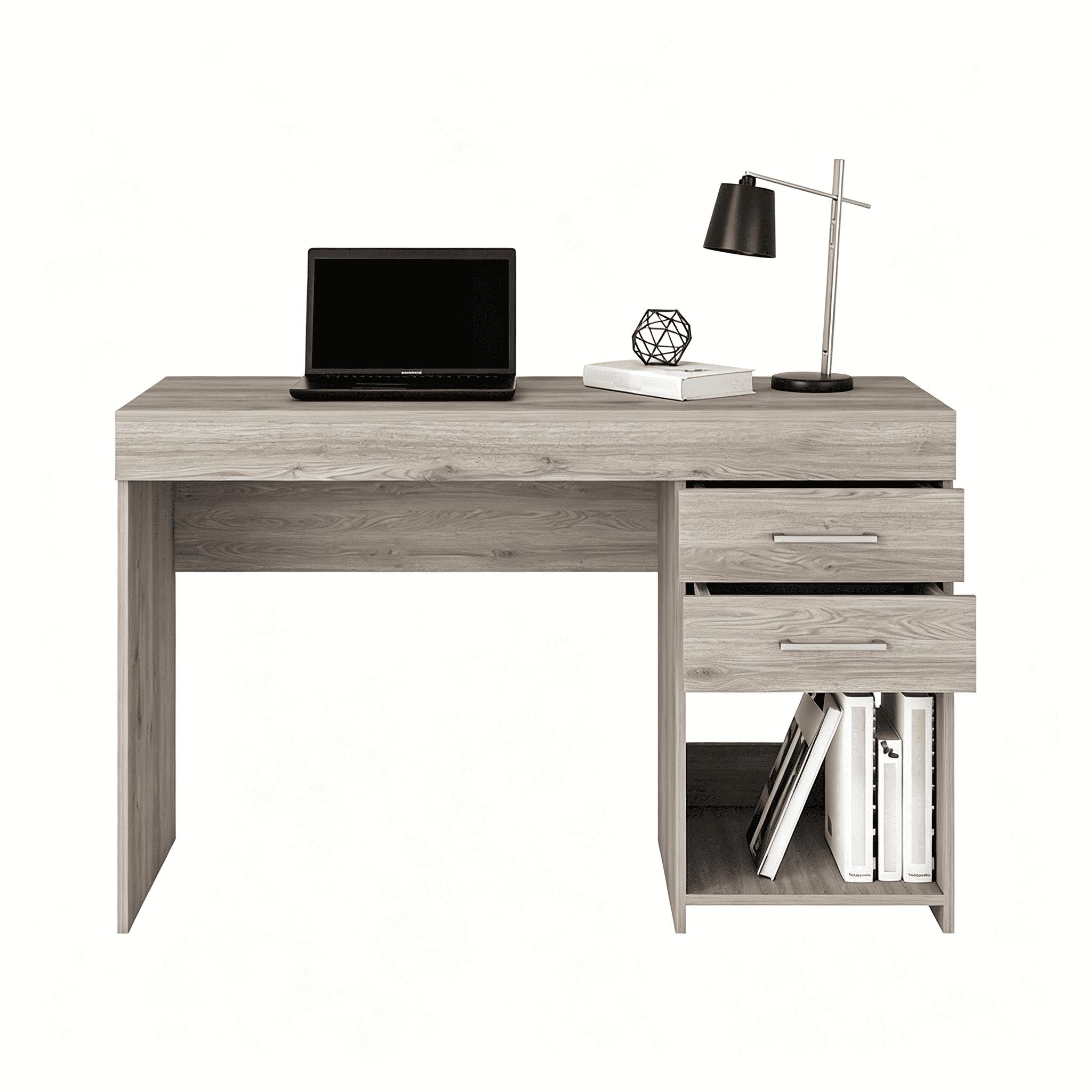 Astoutdoor Two Drawer Computer Desk with Lower Shelf, Light Gray