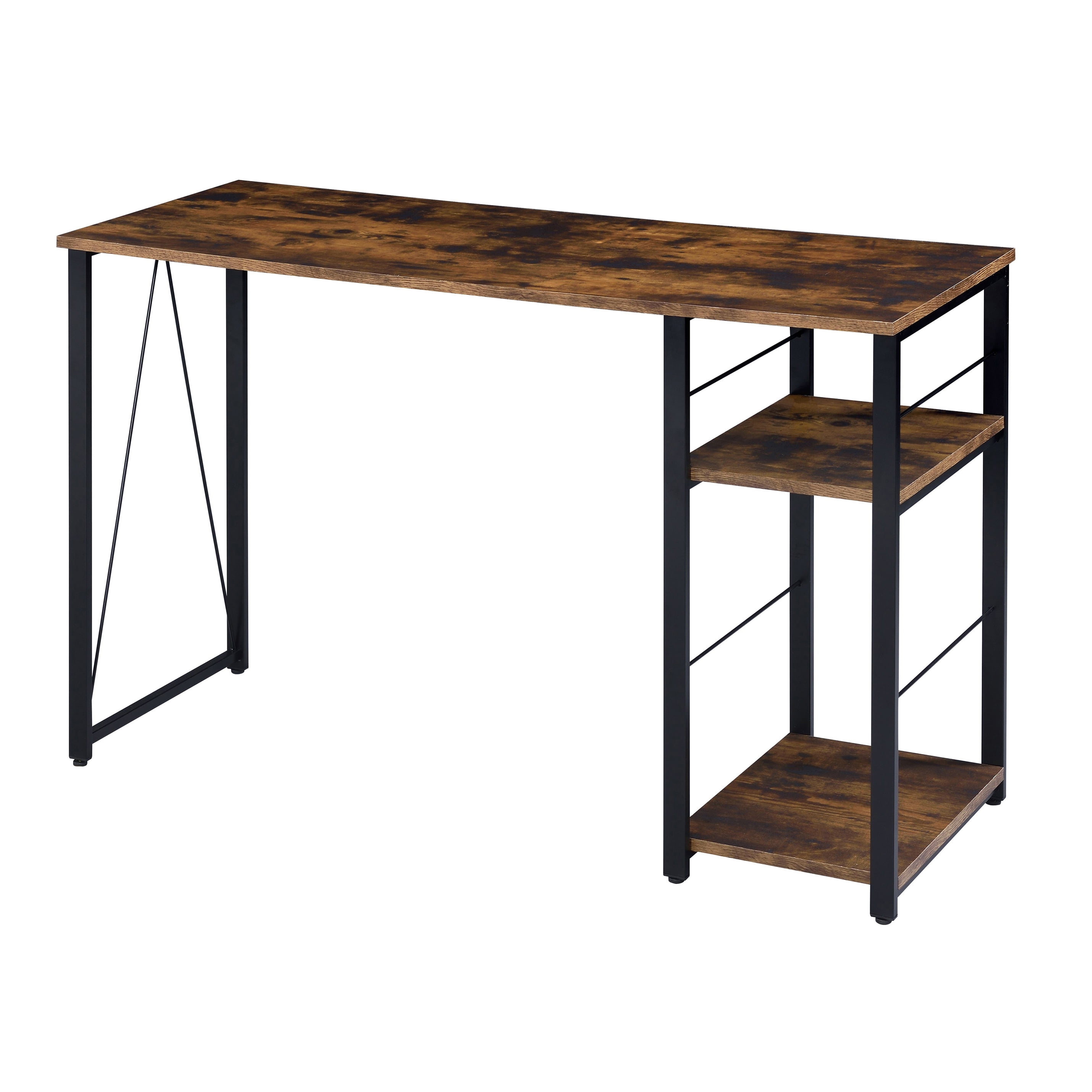 Astoutdoor Weathered Oak and Black 2-Shelf Rectangular Writing Desk