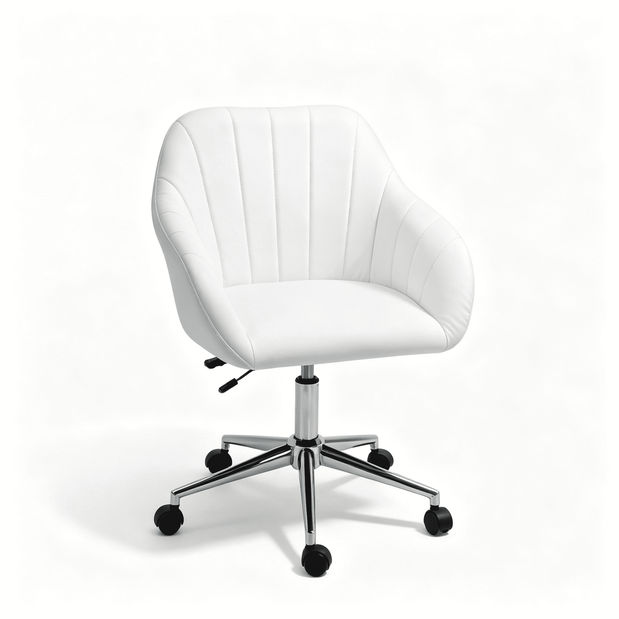 White Faux Leather Office Chair with Adjustable Height and Swivel Wheels