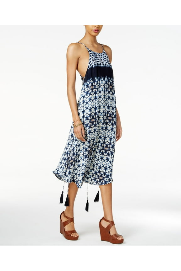 Delfina Printed Tasseled Dress Indigo Tie Dye M