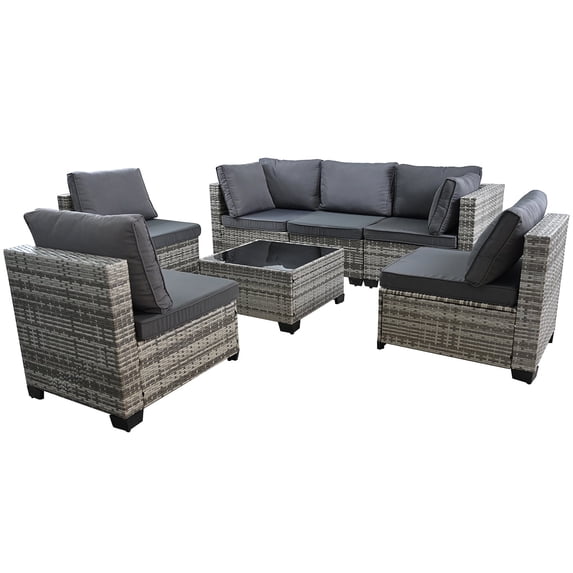 AstrPthylx 7-Piece Patio Sectional Set with Coffee Table, All-Weather Outdoor PE Rattan L-Shaped Sofa & Cushions for Garden, Backyard (Dark Gray)