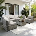 thumbnail image 1 of AstrPthylx 7-Piece Patio Sectional Set with Coffee Table, All-Weather Outdoor PE Rattan L-Shaped Sofa & Cushions for Garden, Backyard (Beige), 1 of 6
