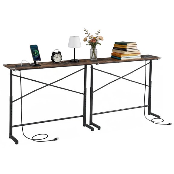 AstrPthylx 78" Sofa Console Table with Outlets & X-Brace Support - Adjustable Height, Easy Assembly 2- Pack Behind Couch Table for Living Room (Gen 01)