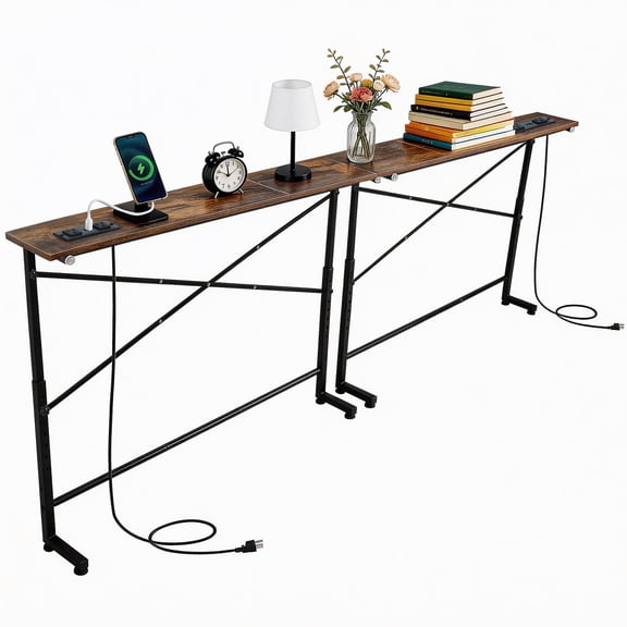 AstrPthylx 78" Narrow Sofa Console Table with Outlets & x-Brace - Slim Behind Couch Table, Adjustable Height, 2-Pack for Living Room