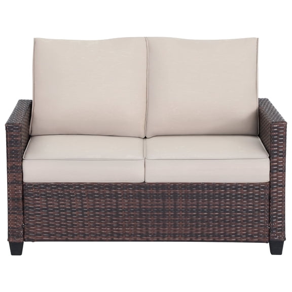 AstrPthylx Outdoor Loveseat, All-Weather 2-Seater Rattan Sofa with Cushions for Patio, Balcony, Backyard - Beige