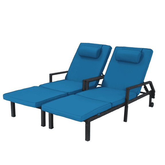 AstrPthylx Patio Chaise Lounge Set – Adjustable Outdoor Lounge Chairs with Cushions & Headrest – All-Weather Rattan Reclining Lounge Chairs for Poolside, Garden, and Patio - Light Blue
