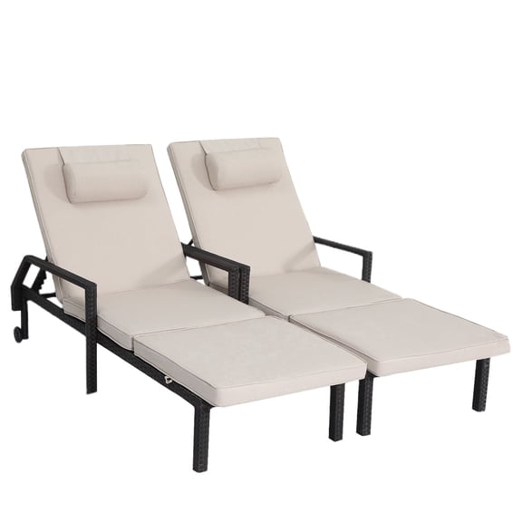 AstrPthylx Patio Chaise Lounge Set – Adjustable Outdoor Lounge Chairs with Cushions & Headrest – All-Weather Rattan Reclining Lounge Chairs for Poolside, Garden, and Patio - Beige