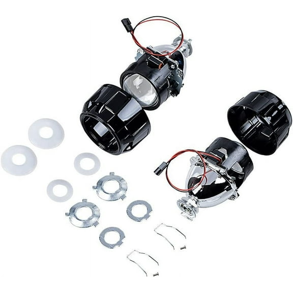Astra Depot 2.5" Bi-Xenon HID Projector Retrofit Headlight Glass Lens Angel Eyes H1 H4 DIY Kit with Black Shrouds (1 Pair)