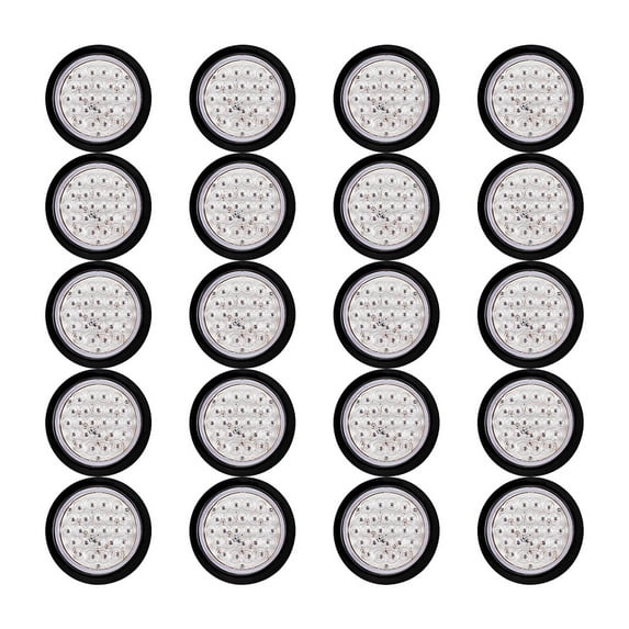 Astra Depot 20X Red Round 4" 24-LED Brake Stop Tail Light Clear Lens Fit Cargo Semi Trailer Container Tractor Truck Bus Lorries