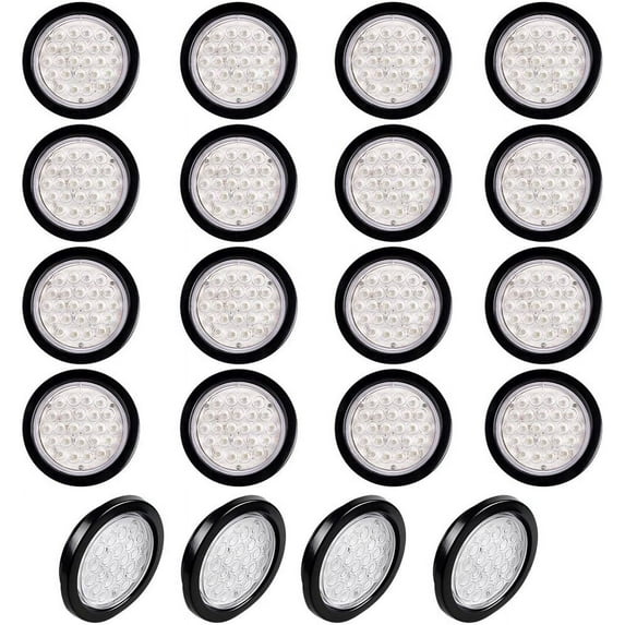 Astra Depot 20X Round 4" Clear Lens 24-LED White Back Up Reverse Tail Light Fit Cargo Semi Trailer Container Tractor Truck Bus Lorries