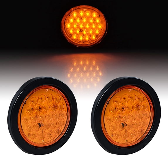 Astra Depot 2X 4" Round Amber 24-LED Tail Turn Signal Light Wiring Plug Fit 12V DC Truck Trailer RV