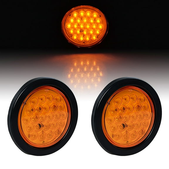Astra Depot 2X 4" Round Amber 24-LED Tail Turn Signal Light Wiring Plug Fit 12V DC Truck Trailer RV