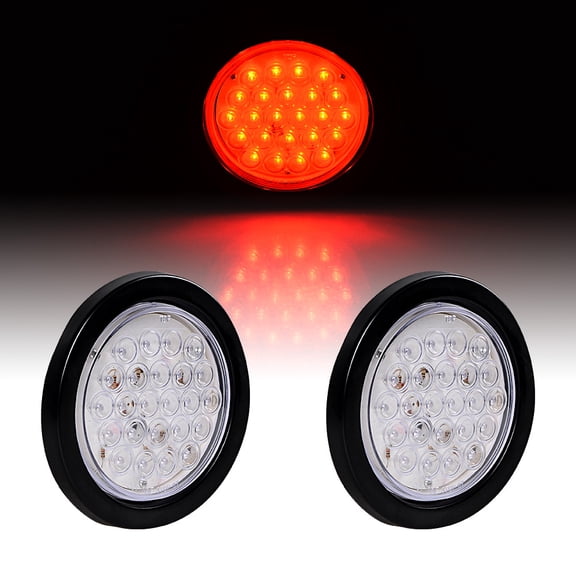 Astra Depot 2X 4" Round Clear Lens Red Light 24-LED Tail Stop Brake Running Red Lamp Wiring Plug Fit 12V DC Truck Trailer RV