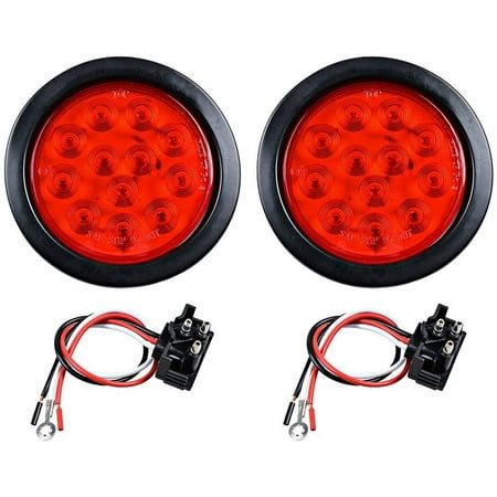 Astra Depot 2X 4" Round Red 12-LED Tail Stop Brake Running Light Wiring Plug Fit 12V DC Truck Trailer RV