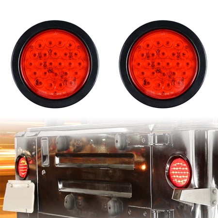 Astra Depot 2X 4" Round Red 24-LED Tail Stop Brake Running Light Wiring Plug Fit 12V DC Truck Trailer RV