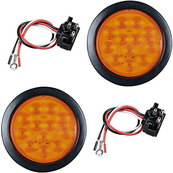 Astra Depot 2pcs 4" Round Amber 12-LED Tail Turn Signal Light Wiring Plug Fit 12V DC Truck Trailer RV