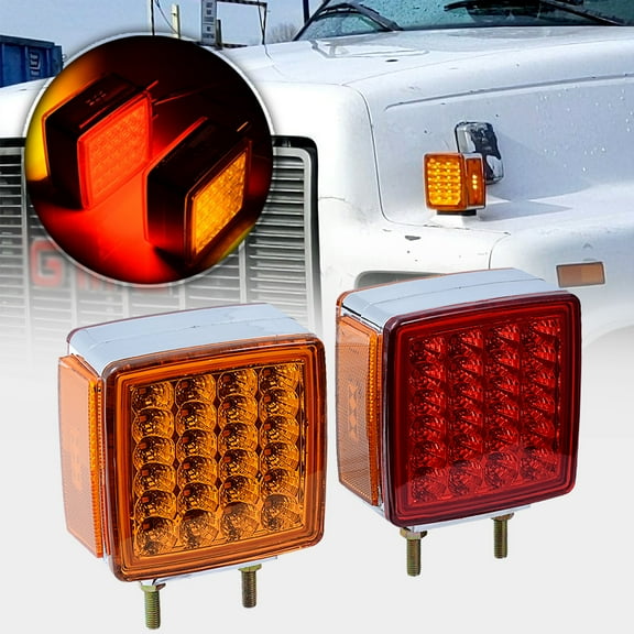 Astra Depot 2pcs Double Face Square 51 LED Pedestal Lights Stop Tail Turn Signal Fender Mount Marker Lamp for Peterbilt/Kenworth/Freightliner Truck Semi Trailer 12V