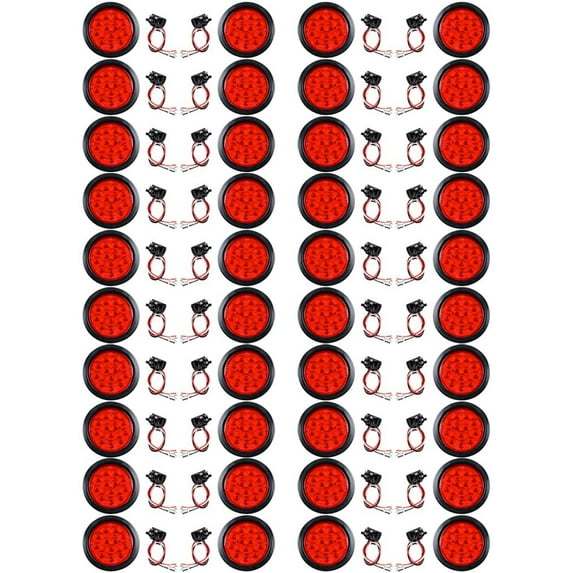 Astra Depot 40pcs Red 4" Round 12-LED Brake Stop Tail Light Fit Cargo Semi Trailer Container Tractor Truck Bus Lorries