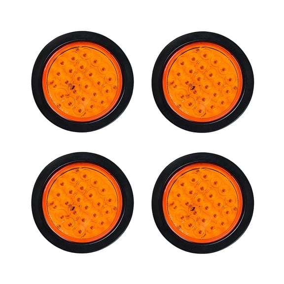 Astra Depot 4pcs Amber 4" Round 24-LED Turn Signal Tail Light Fit Cargo Semi Trailer Container Tractor Truck Bus Lorries