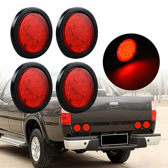 Astra Depot 4pcs Red 4" Round 24-LED Brake Stop Tail Light Fit Cargo Semi Trailer Container Tractor Truck Bus Lorries