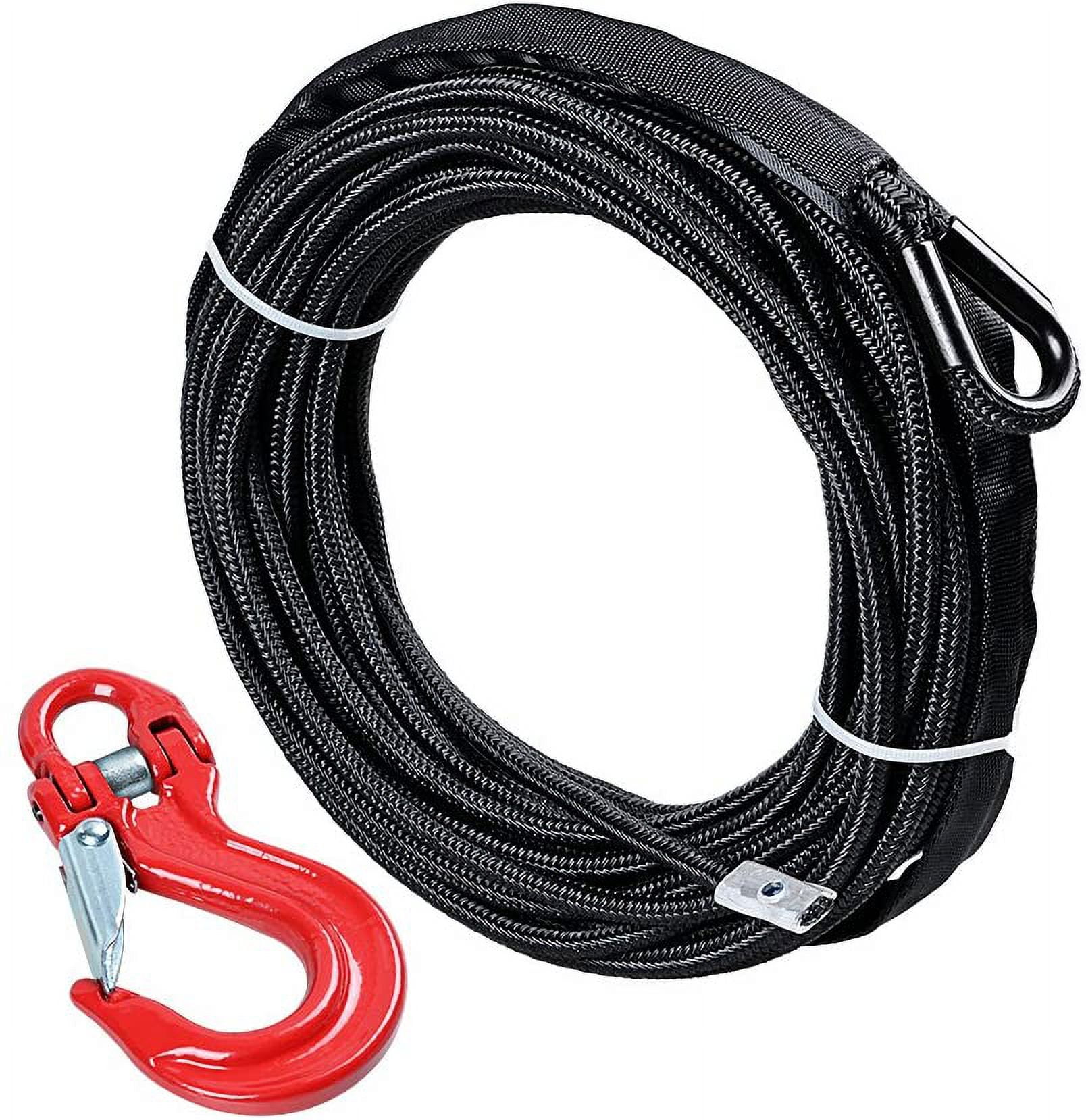 95ft X 3/8 BLACK Synthetic Winch Rope Line Cable 20500LBs +