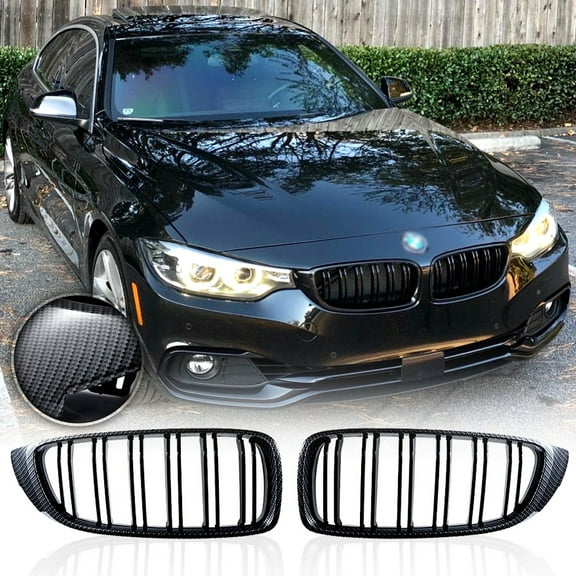 Astra Depot ABS Dual Slats Front Kidney Grill Grille for BMW F32 F33 F36 F82 F83 4-Series F80 M3, Carbon Fiber Pattern, 1 Pair