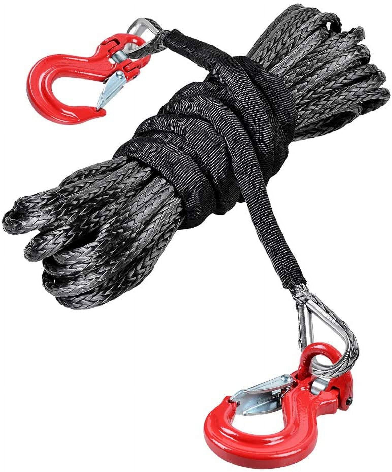 Astra Depot Black 1/4 50ft UHMWPE Winch Rope Extension + 2X RED Clevis  Slip Hook Grade 80 for ATV UTV KFI Car 4X4 Recovery Vehicle 